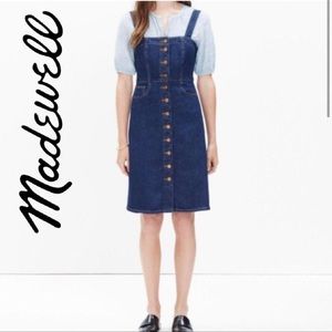 Madewell Dark Blue Denim Button-Front Pinafore Dress